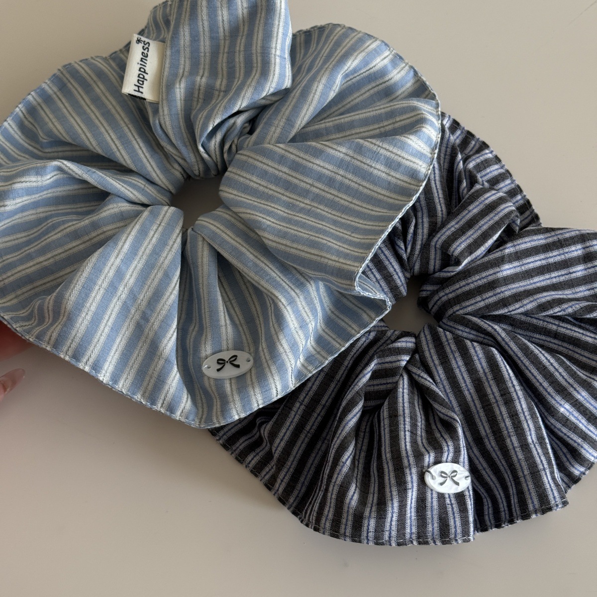 Silk Tie Striped - Синие однотонные шелковые ленты для волос,