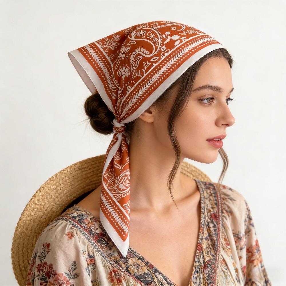 Silk Neck Scarf - Шелковый платок с принтом кешью, квадратный