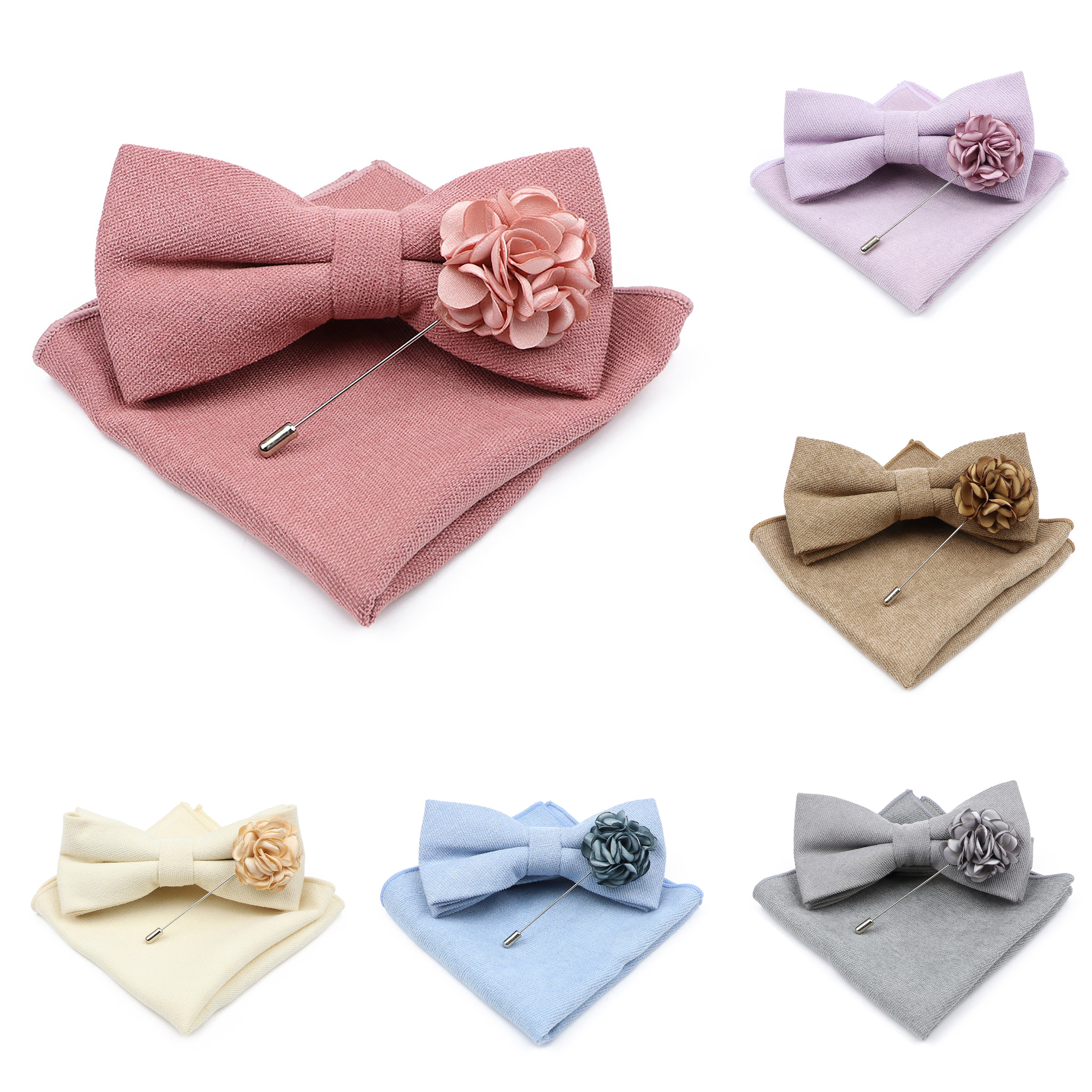 Handkerchief Cotton Men - Мужская однотонная хлопковая бабочка Карманный платок