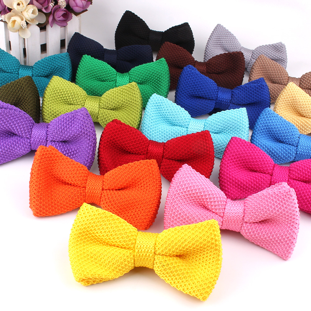 Bow Tie Pre Tied - Новинка мужской однотонный вязаный бабочка галстук-бабочка