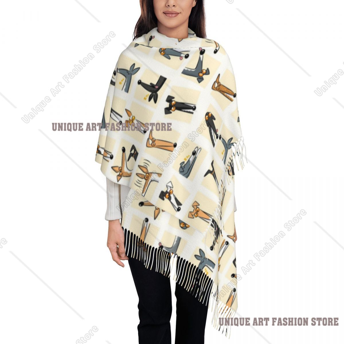 Pashmina Wrap Large - Женский шарф с кисточками, кремовый борзая,