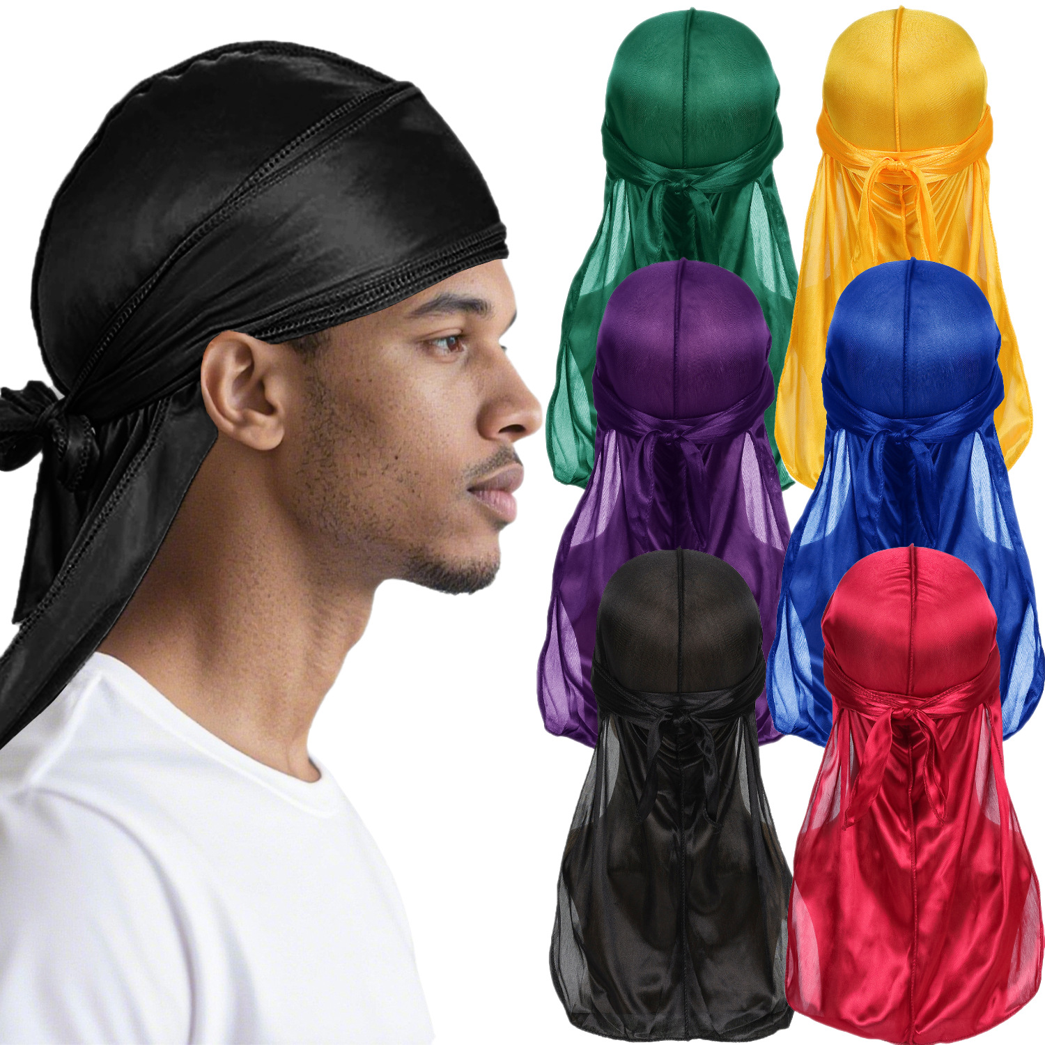 Bandana Doo Rag - Мужская атласная дышащая шелковистая Durag с
