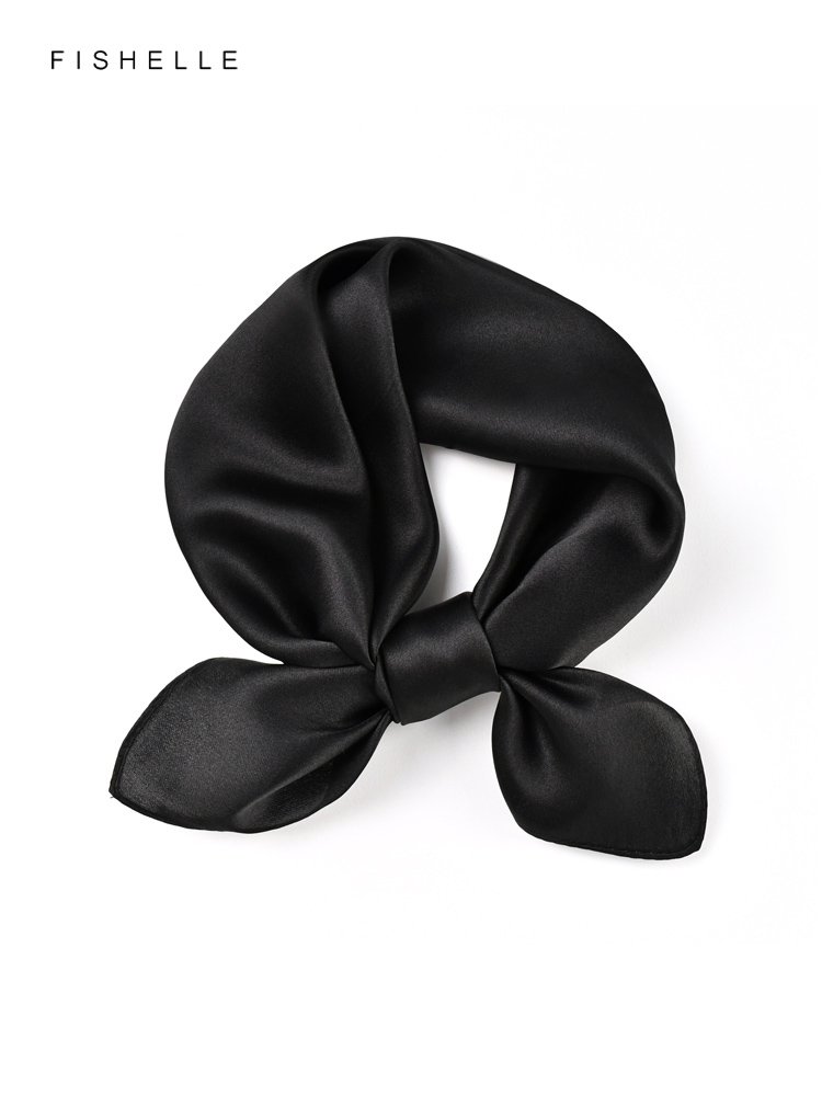 Silk Neck Scarf - Однотонный черный шарф из чистого шелка
