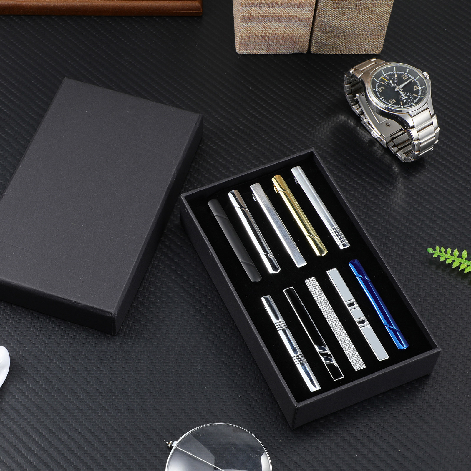 Tie Bar Set Gift - Набор из 10 классических металлических зажимов