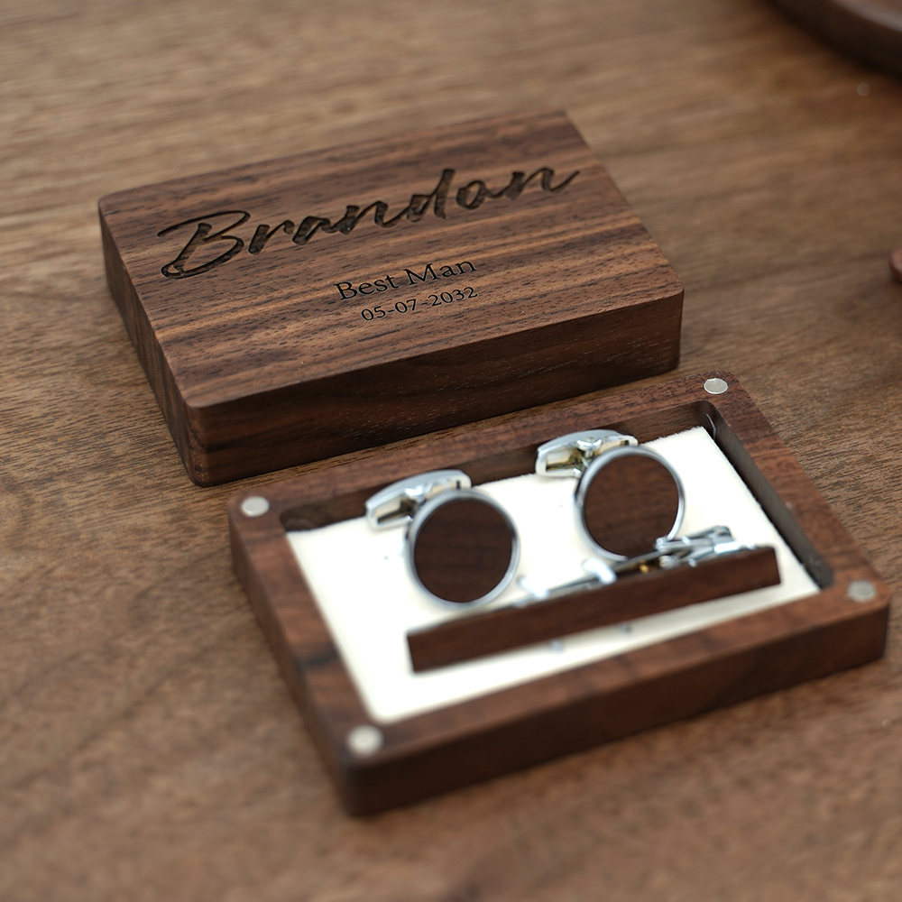Tie Bar Set Gift - Запонки для шафера с гравировкой имени