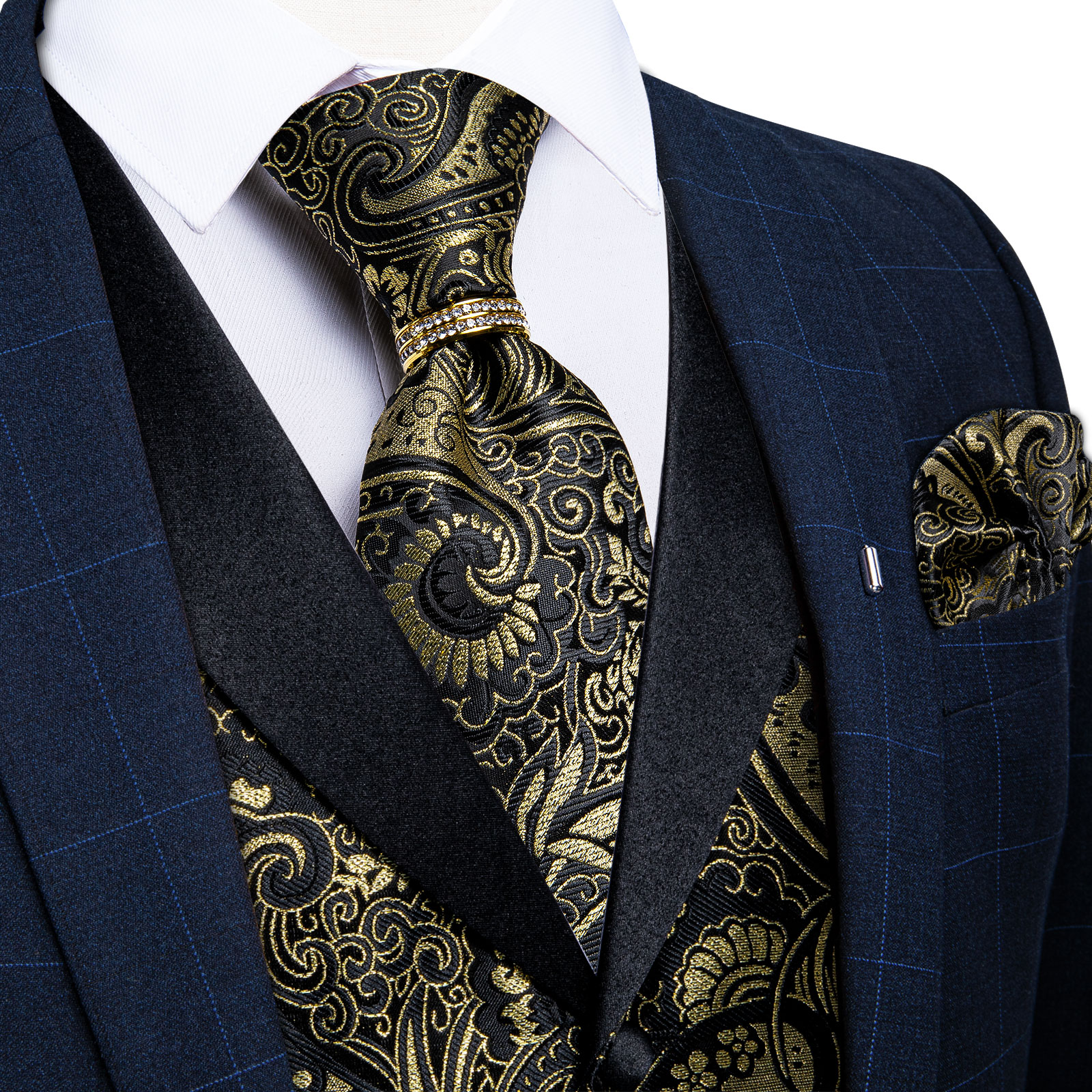 Черный, золотой костюм с жилет – обзор и цена Pocket Square Set