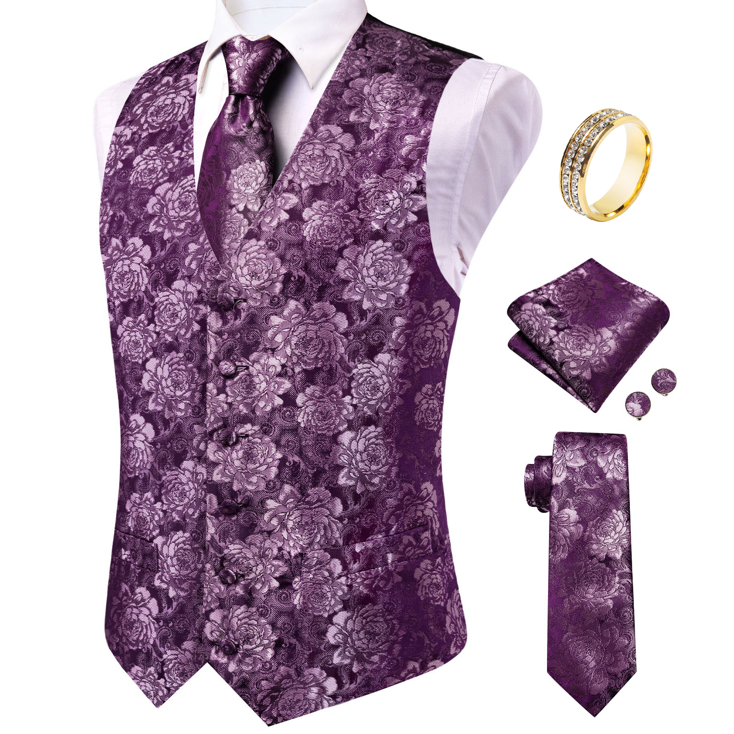 Фиолетовый мужской жилет с цве – обзор и цена Pocket Square Set