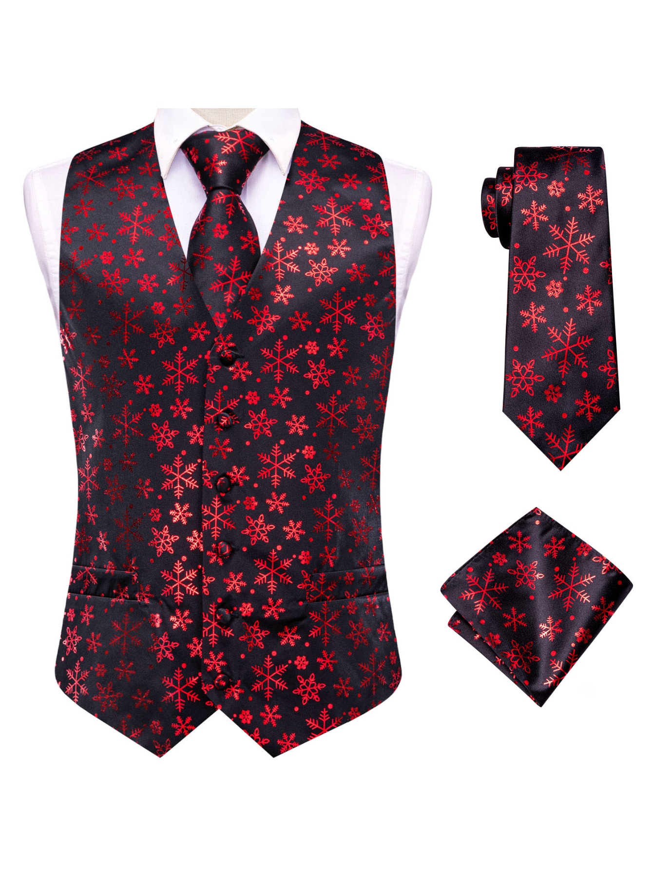 Красный мужской жилет-тройка,  – обзор и цена Pocket Square Set