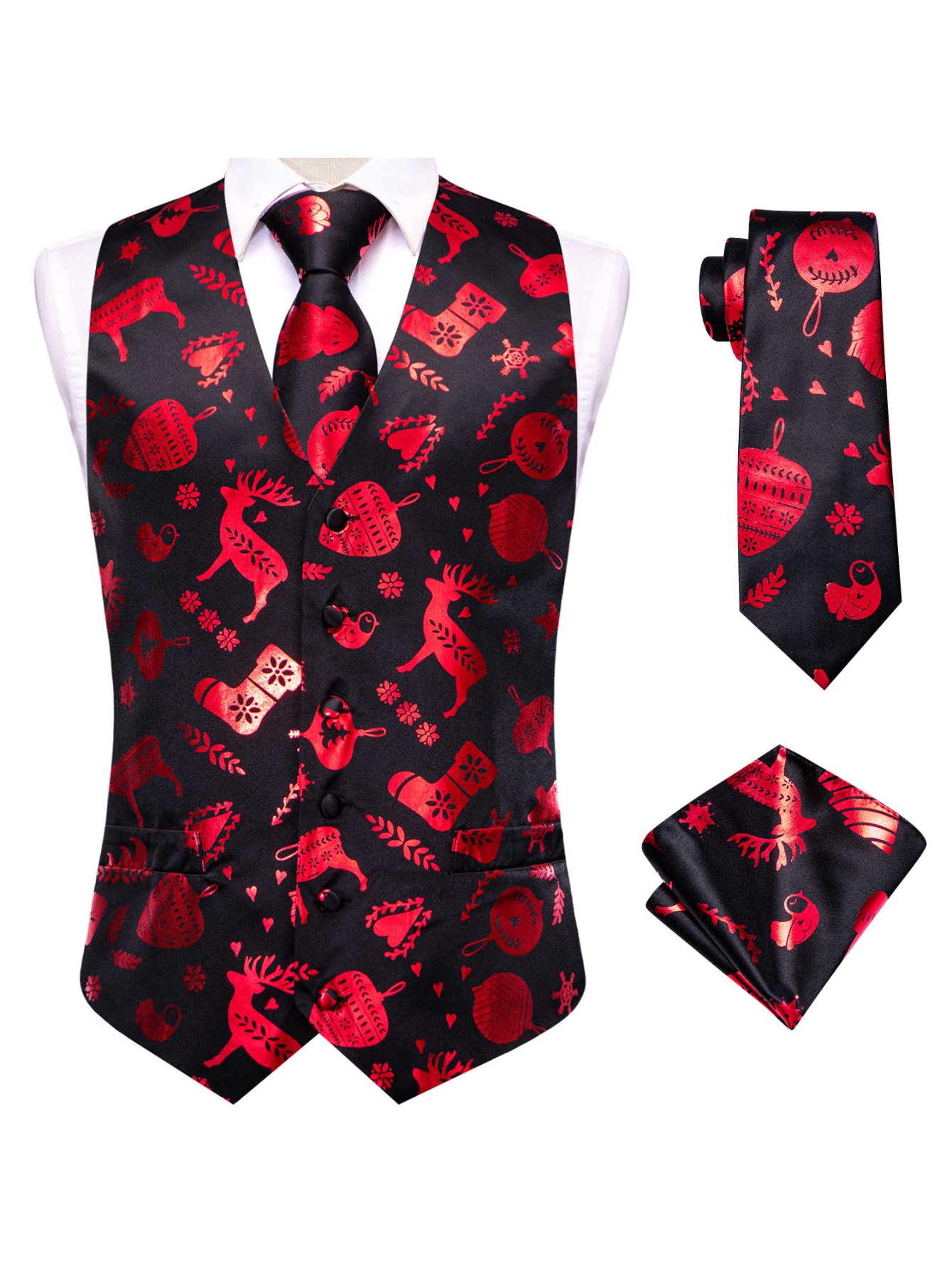 Красный мужской жилет-тройка,  – обзор и цена Pocket Square Set
