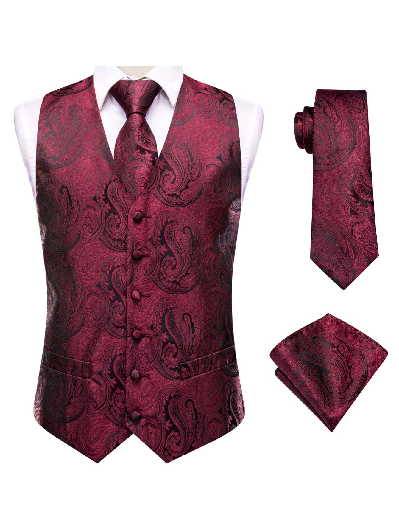 Красный мужской жилет-тройка,  – обзор и цена Pocket Square Set