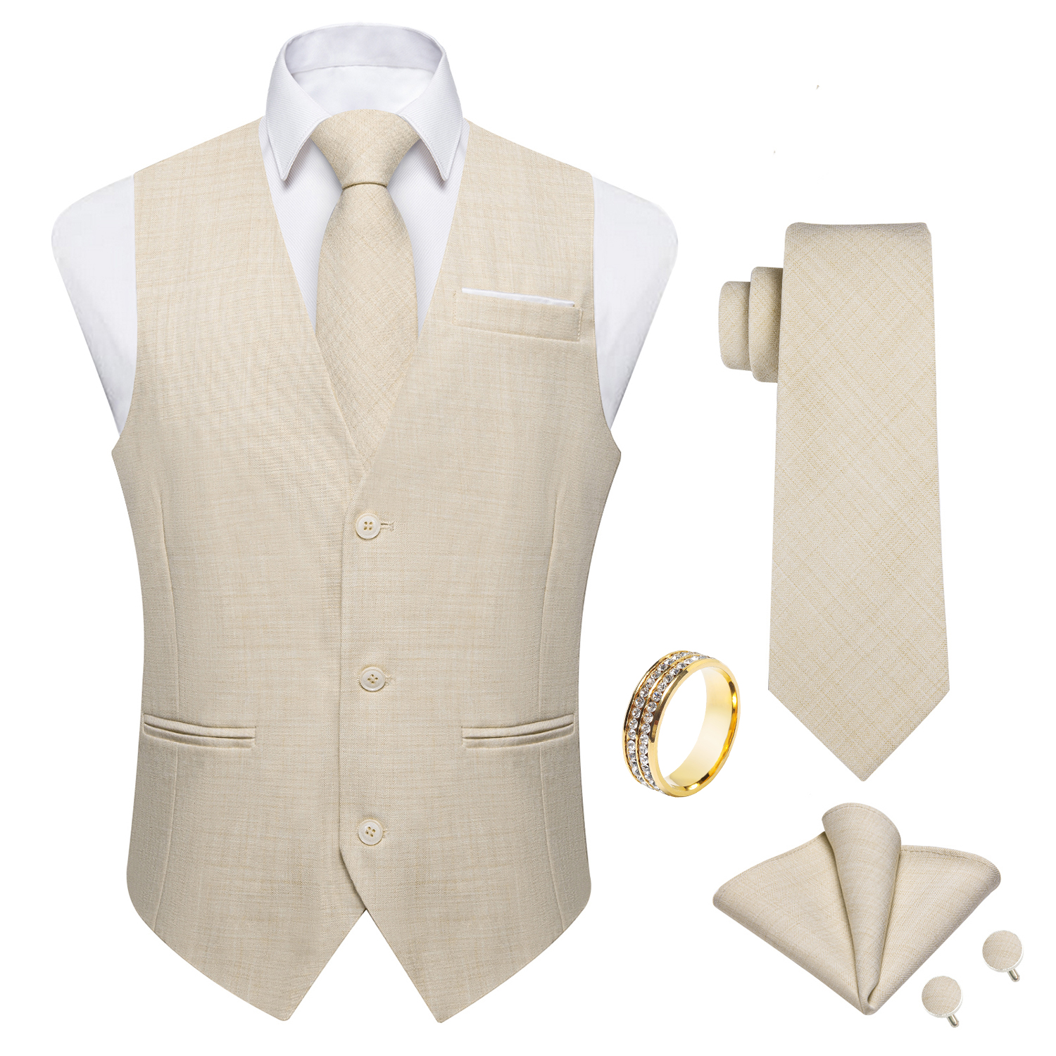 Бежевый льняной жилет с V-обра – обзор и цена Pocket Square Set
